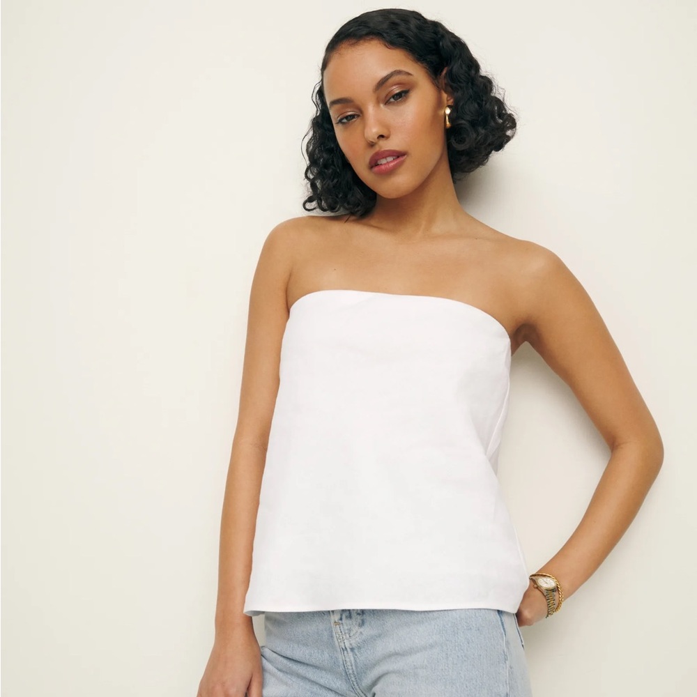 White Reformation Mollie Linen Top — NEW WITH TAGS